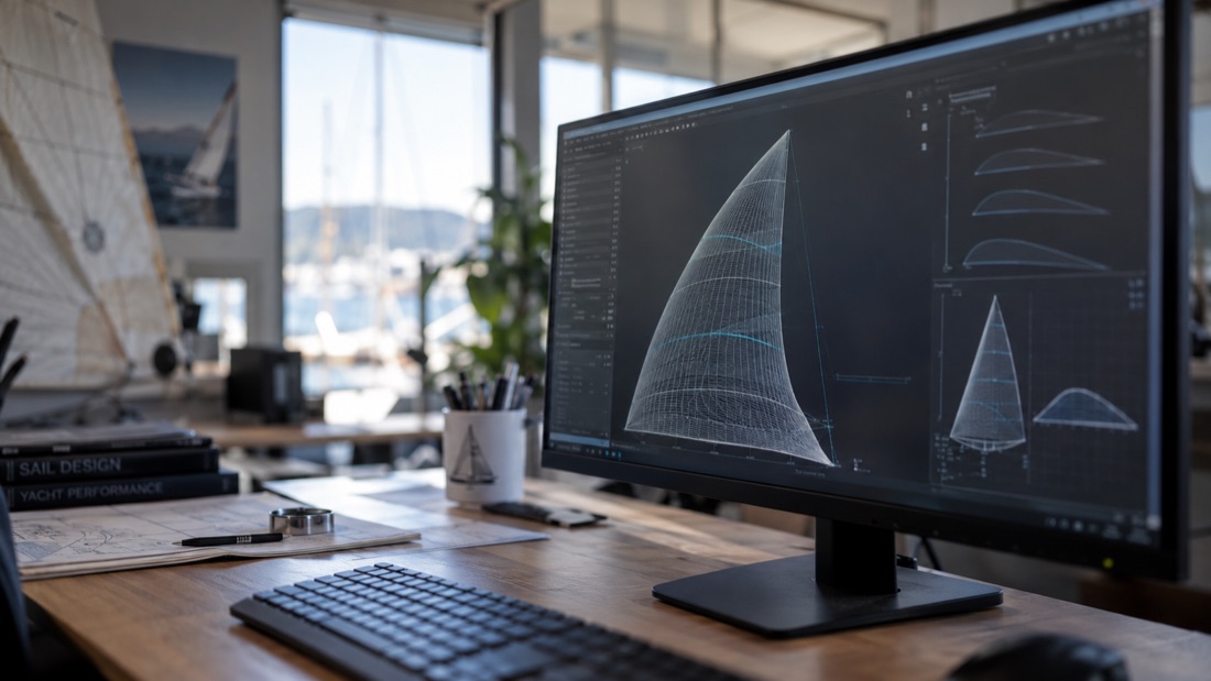 Sail shape visualised in a three-dimensional design workspace